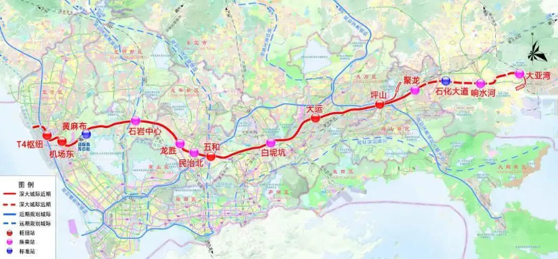 深大城际铁路工程线路平面示意图（以实际建成为准）