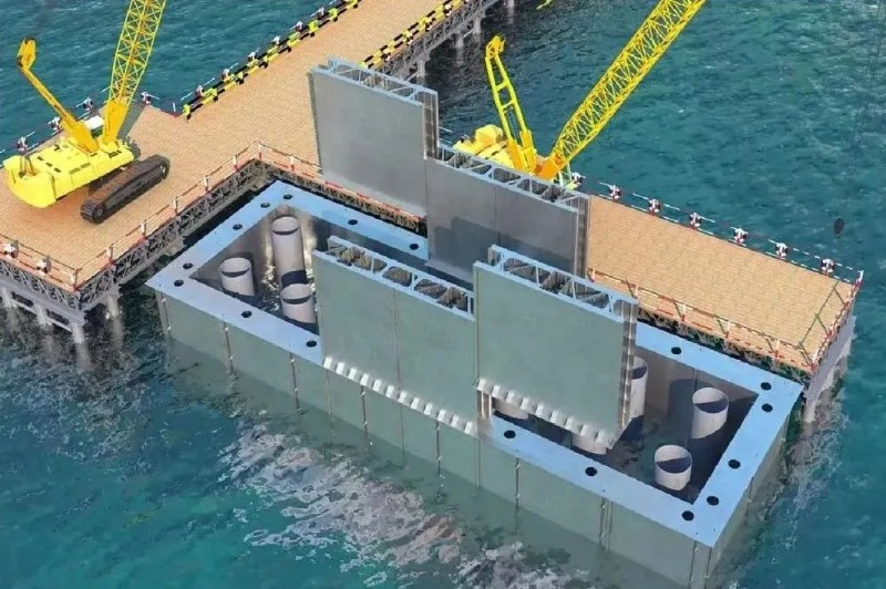 新型自浮可周转拼装式双壁钢围堰施工效果图